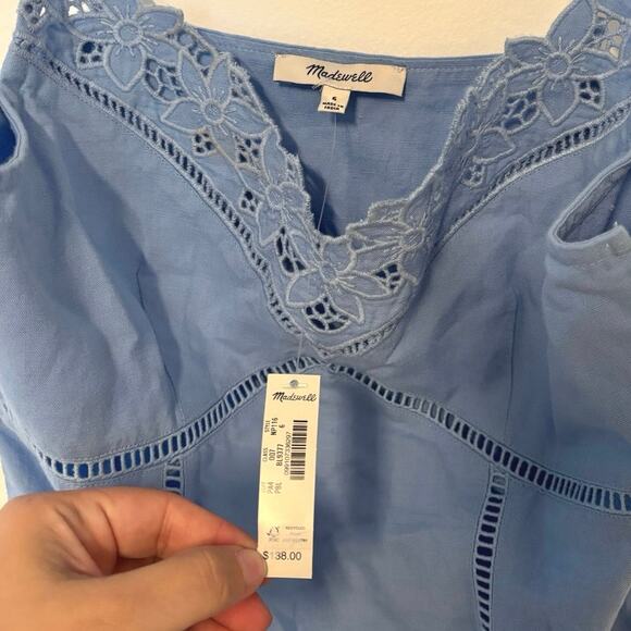 NWT Madewell Sweetheart Midi Dress in Linen-Cotton Blend In Light Blue Size 6 - Picture 8 of 11